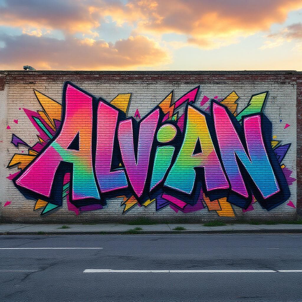 A graffiti art with letter "ALvian" there are anime style