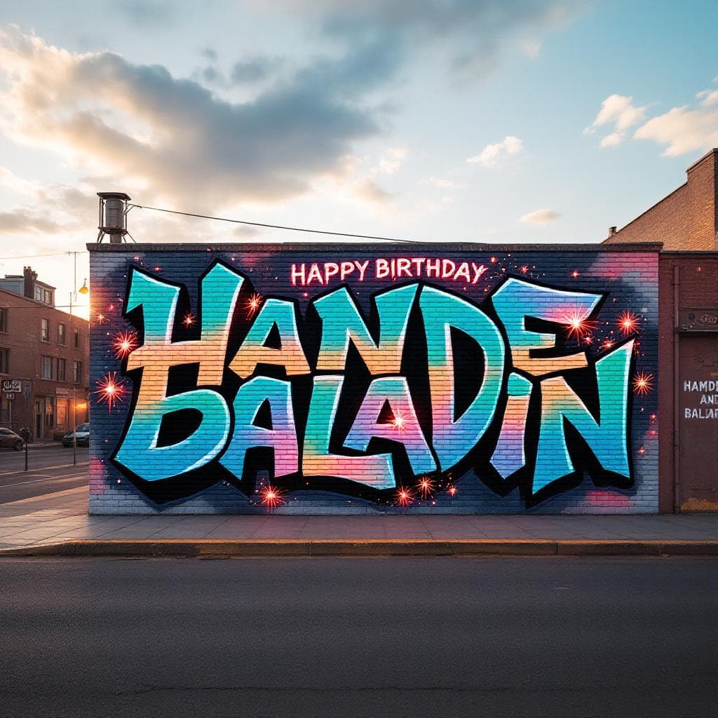 wildstyle art: A graffity art with letter " HAPPY BIRTHDAY HANDE BALADIN" there are sparks and red white lights. Discover the artistic vision behind "A graffity art with letter " HAPPY BIRTHDAY HANDE BALADIN" there are sparks and red white lights" in this wildstyle masterpiece.