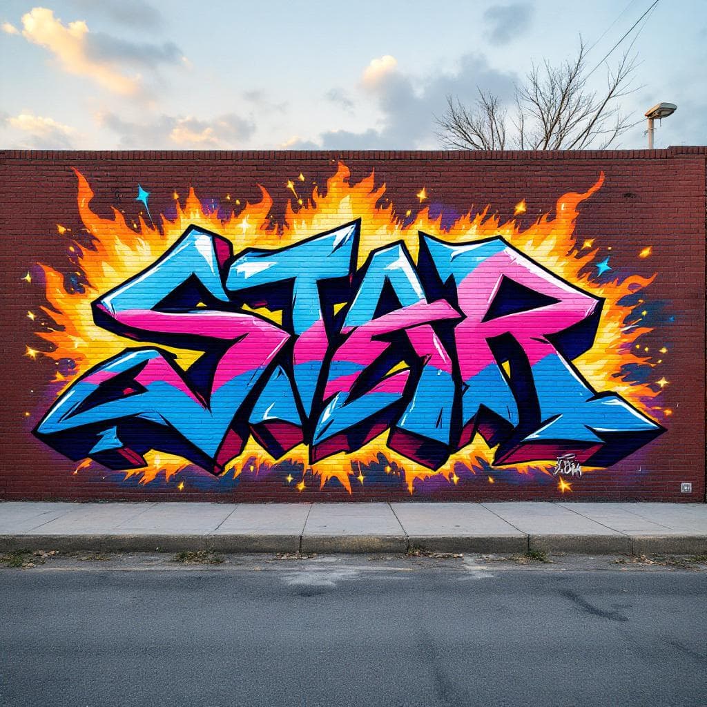 wildstyle graffiti: A grafiti art with letter "STAR VISUAL" there are sparks and fire elements around
