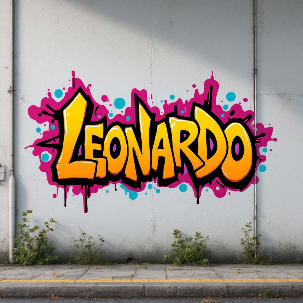 a old school street style image of the name Leonardo, in a 1990's teenage mutant nunja turtles vibe