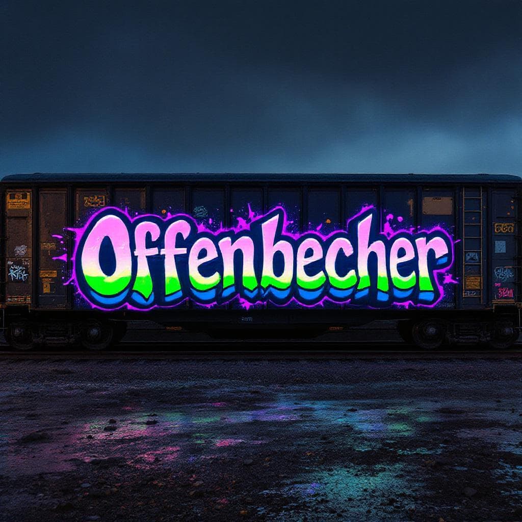 3d-style art: bitte zeichne ein digitales graffiti auf einem zug mit dem wort "Offenbecher"dankeschön.... Experience the bold expression of "bitte zeichne ein digitales graffiti auf einem zug mit dem wort "Offenbecher"dankeschön..." in this captivating 3d-style design.