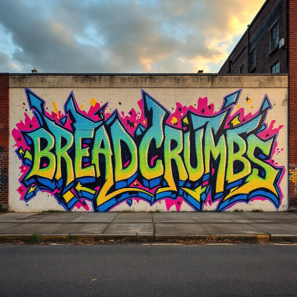 wildstyle art: "bread crumbs". Witness the creative fusion of ""bread crumbs"" expressed through wildstyle artistry.