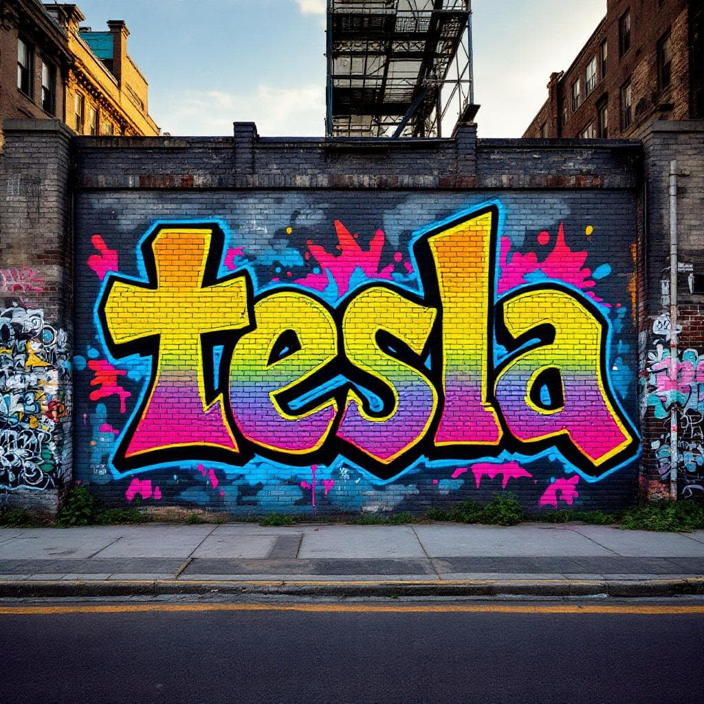 Graffiti art with text " Tesla "