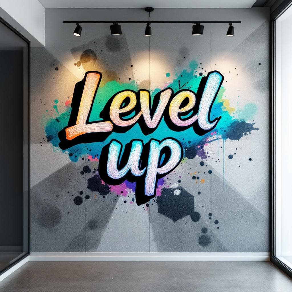 classic art: graffiti with text "Level up". Discover the artistic vision behind "graffiti with text "Level up"" in this classic masterpiece.
