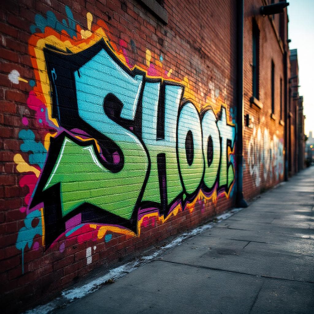 wildstyle art: graffiti with text "Shoot". This wildstyle graffiti piece represents a unique interpretation of "graffiti with text "Shoot"".