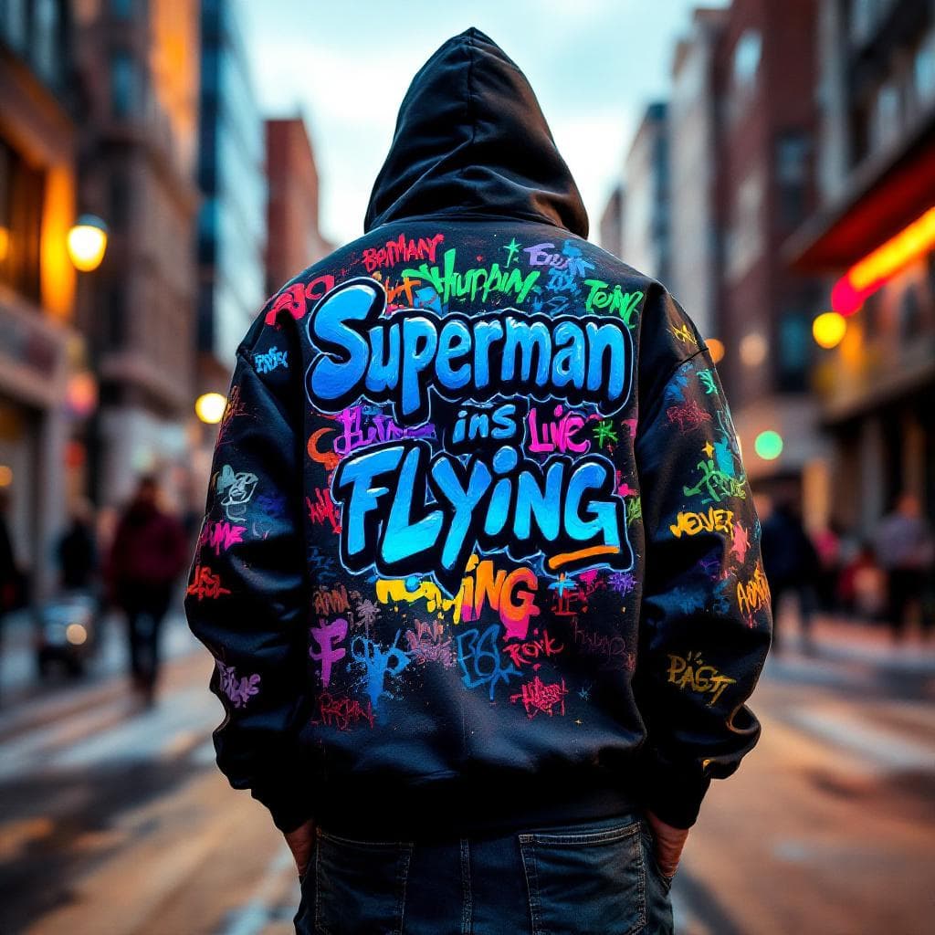 bubble art: Hoodie with text "superman is flying". Experience the bold expression of "Hoodie with text "superman is flying"" in this captivating bubble design.