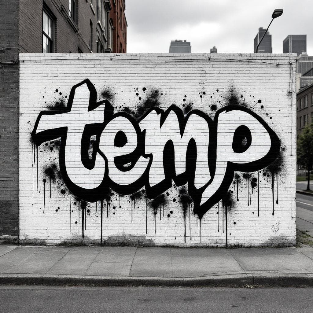 It must be in black and white on a simple one colour canvas with the name "temp