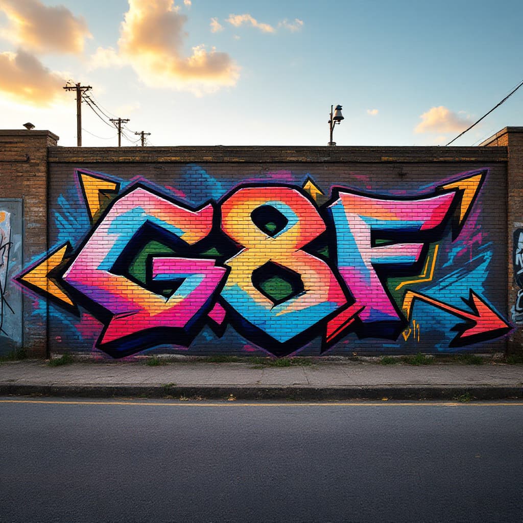 make me a graffiti for our clothing "G8F"