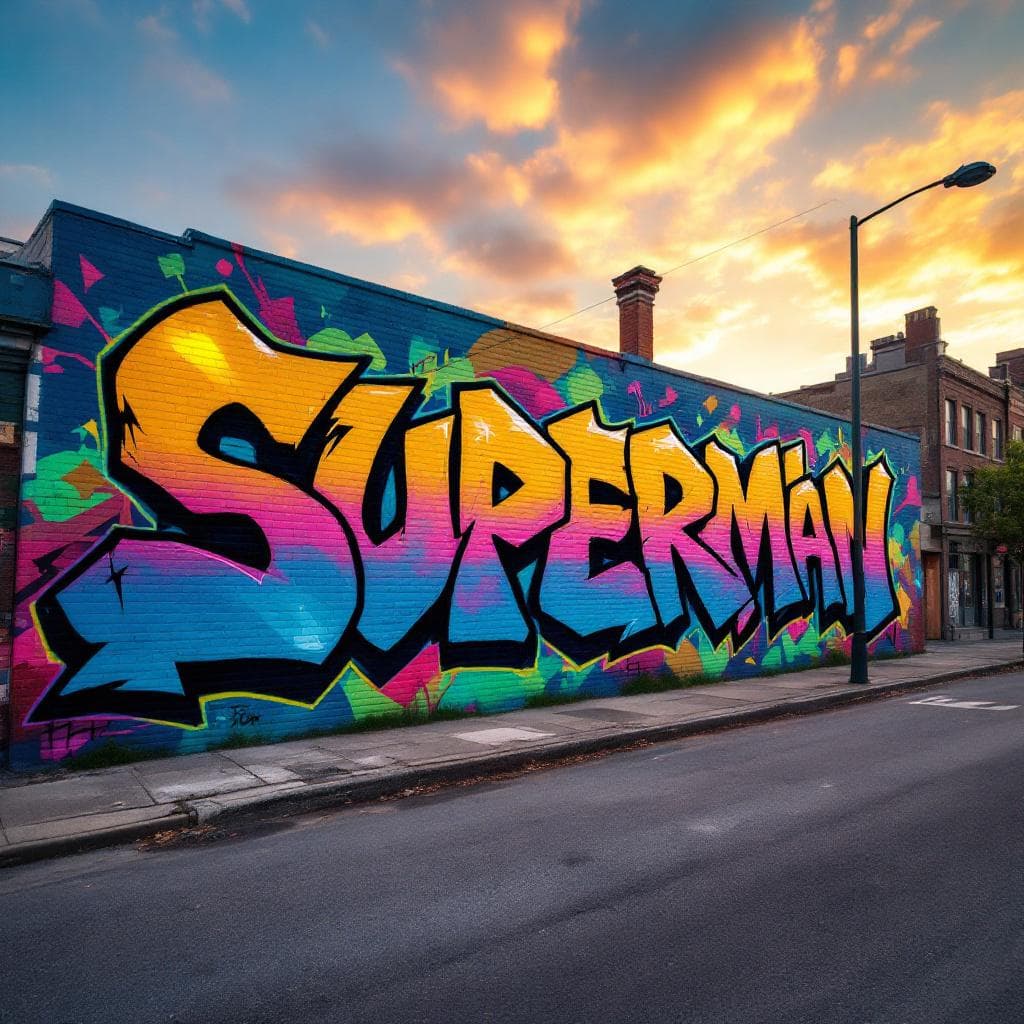 mural in a wall " Superman vs Batman "
