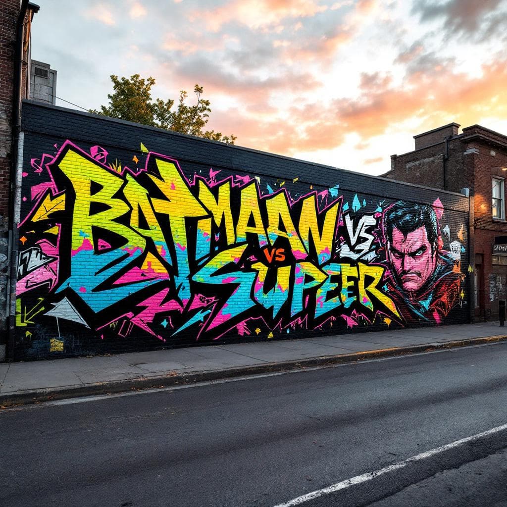 mural in wall within character Batman vs Superman