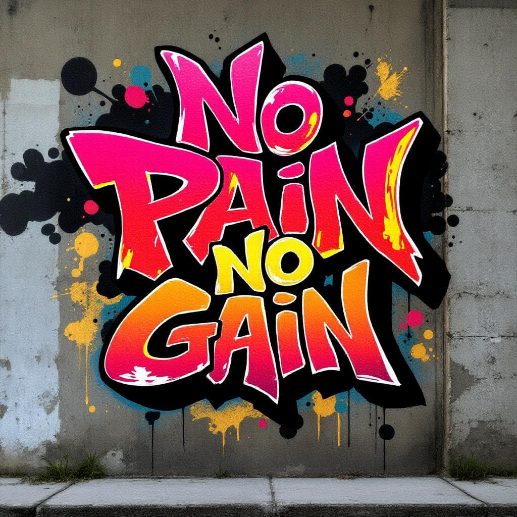 throw-up art: No pain no gain. Witness the creative fusion of "No pain no gain" expressed through throw-up artistry.