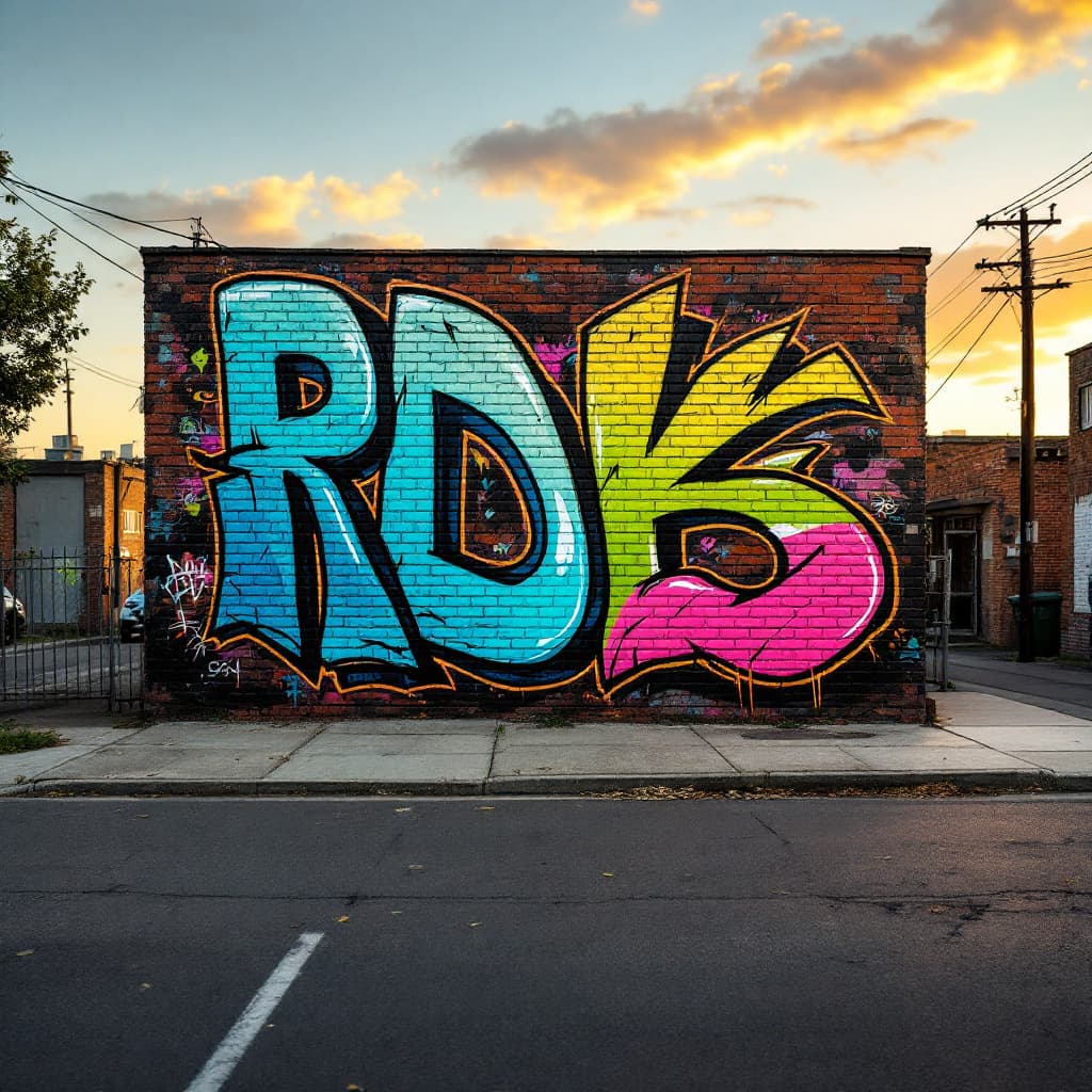 straight-letters graffiti: RD