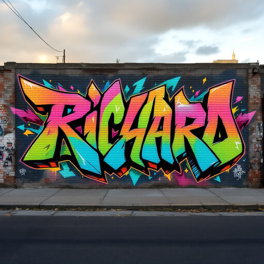wildstyle art: Richard. This wildstyle graffiti piece represents a unique interpretation of "Richard".