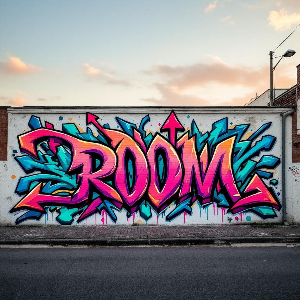 wildstyle art: room di Giovanni non entrare con pookemon e teschio. This wildstyle graffiti piece represents a unique interpretation of "room di Giovanni non entrare con pookemon e teschio".