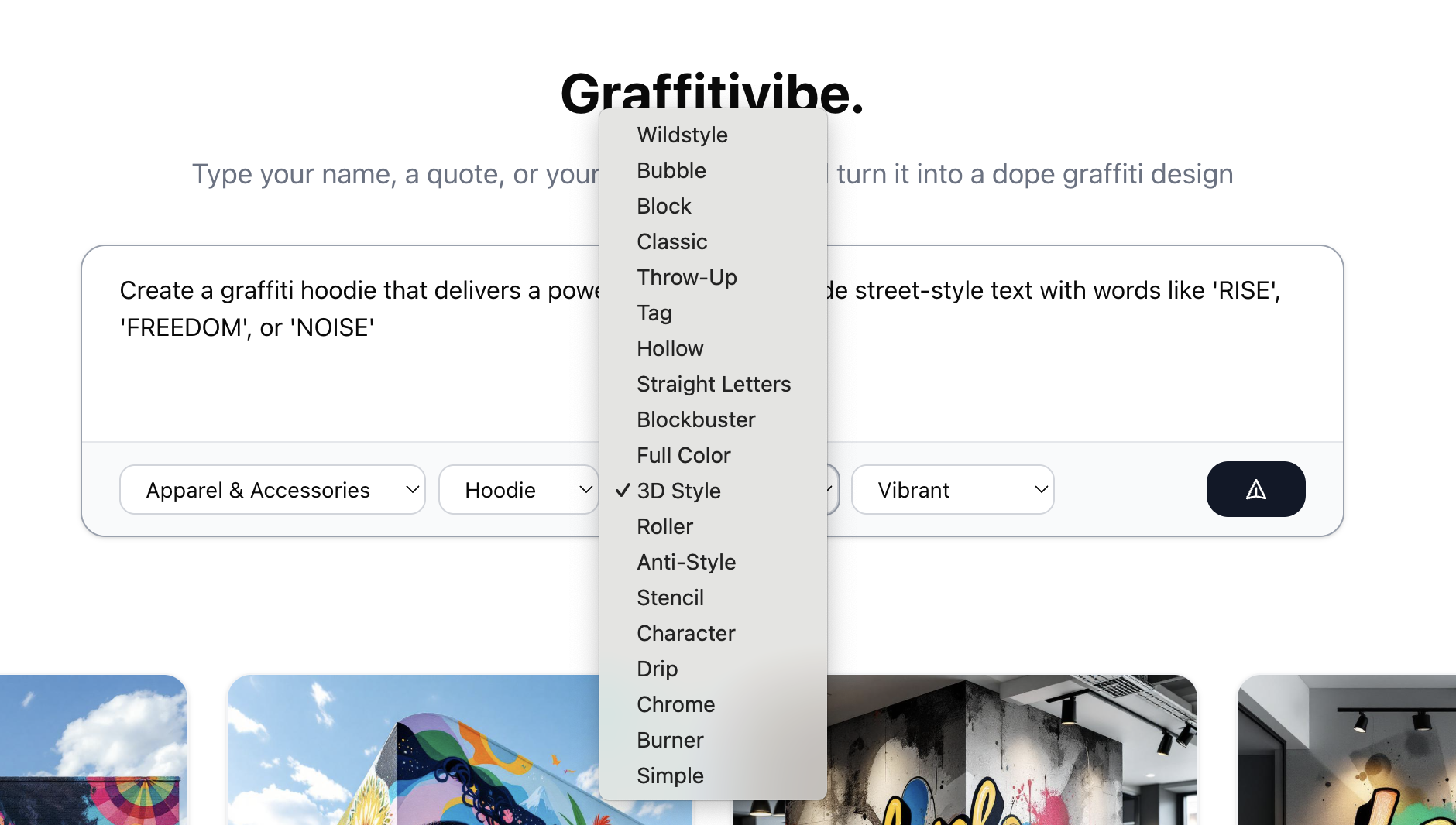 Graffiti style selection options
